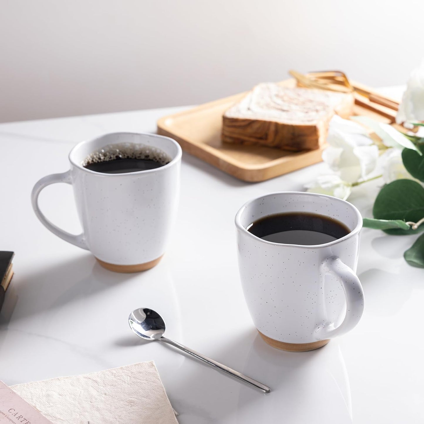 AmorArc 12oz Ceramic Coffee Mugs set of 6, Stylish Coffee Mugs with Rustic Terracotta Underside for Man, Woman, Dad, Mom, Suitable for Latte/Cappuccino/Milk/Cocoa. Dishwasher&Microwave Safe, White