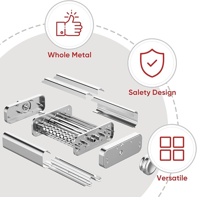 3 in 1 Pasta Attachment for Kitchenaid Stand Mixer, All Metal Pasta Maker Kitchenaid Attachment, Pasta Sheet Roller, Spaghetti Cutter, Fettuccine Cutter Maker Accessories and Cleaning Brush by Gvode