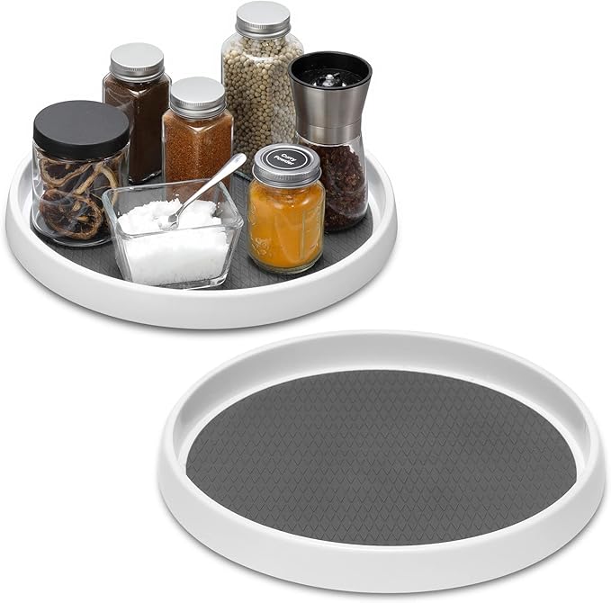 2 Set, 10 Inch Non-Skid Lazy Susan Organizers - Turntable Rack for Cabinet, Pantry Organization and Storage, Kitchen, Fridge, Bathroom Makeup Vanity Countertop, Under Sink Organizing, Spice Rack