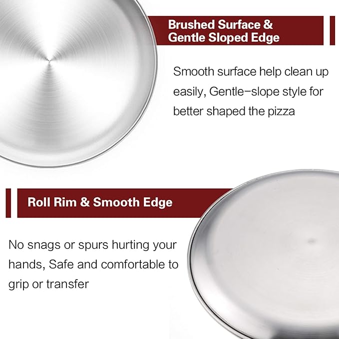 TeamFar Pizza Pan, 12 inch Pizza Pan Set Round Pizza Oven Baking Pans Tray Stainless Steel for Home Restaurant Party, Healthy & Heavy Duty, Dishwasher Safe & Easy Clean - Set of 4
