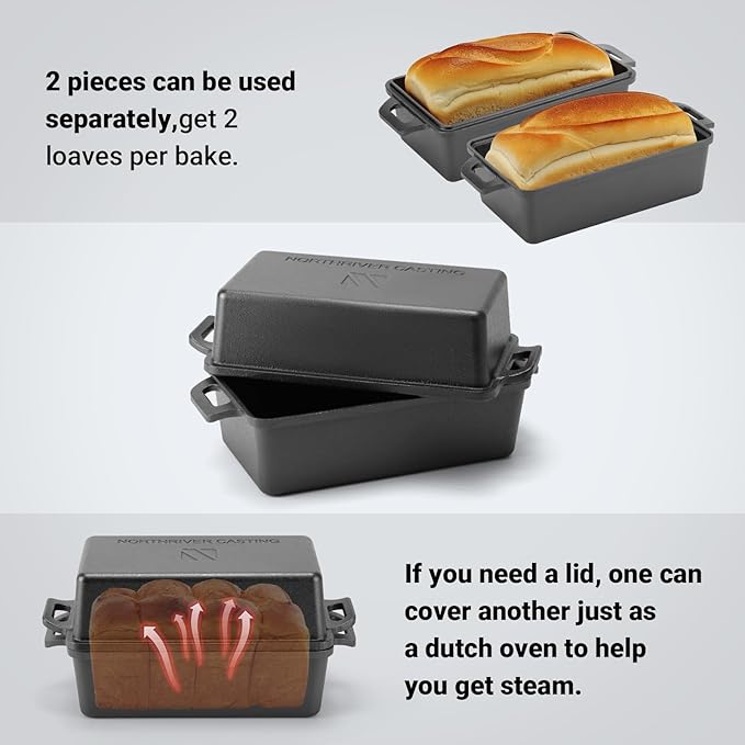 9×5 Inch Cast Iron Loaf Pan with Lid | Bread Baking Pans | Even Heat Distribution for Homemade Bread, Cake, Meatloaf, 2 Piece Set