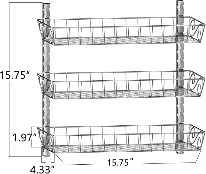 SWOMMOLY Adjustable Wall Mount Spice Rack, 3-Tier Dual-use (Multi-use) Organizer, Silver