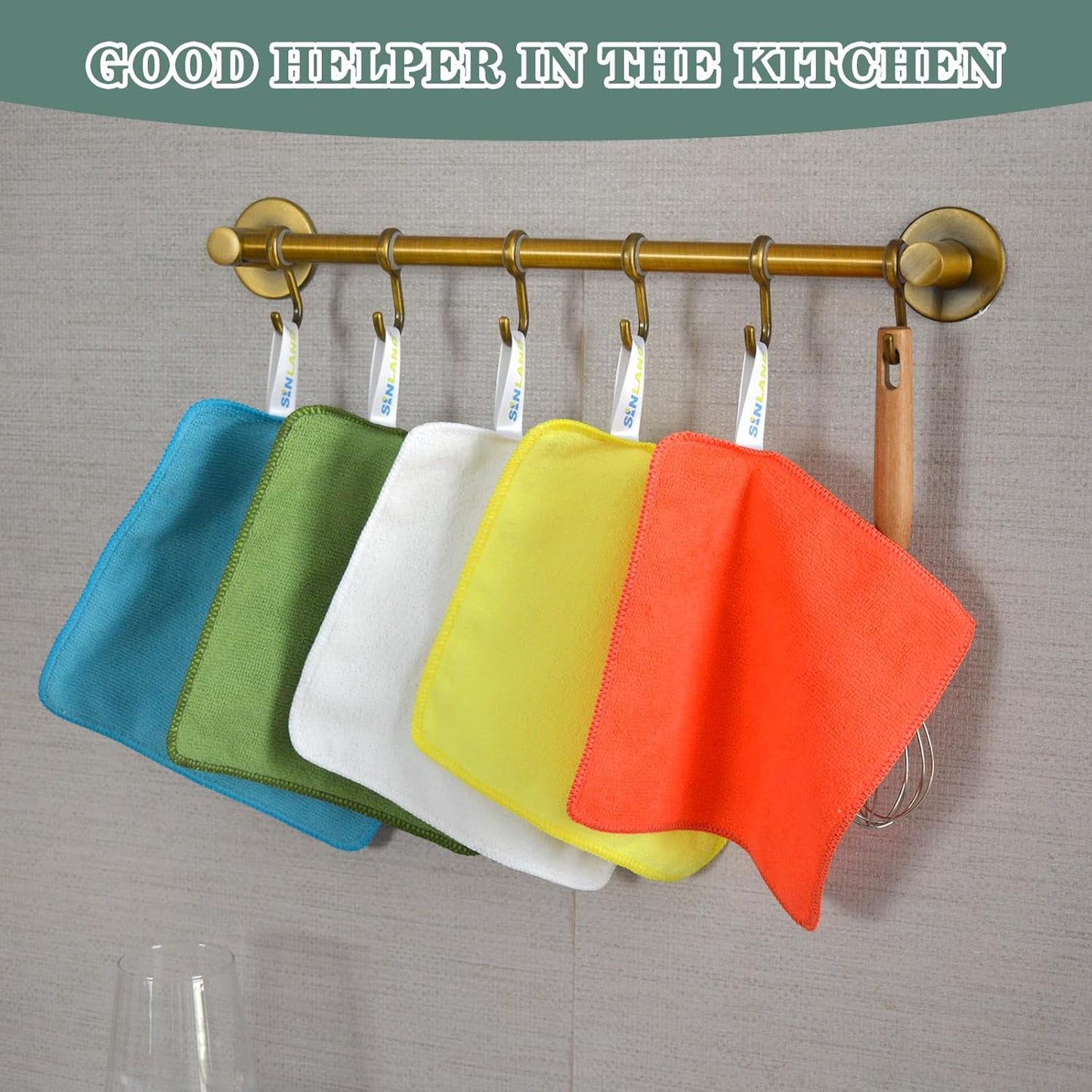 SINLAND Microfiber Dish Cloth for Washing Dishes Dish Rags Best Kitchen Washcloth Cleaning Cloths with Poly Scour Side 5 Color Assorted 7.87inchx7.87inch 10pack