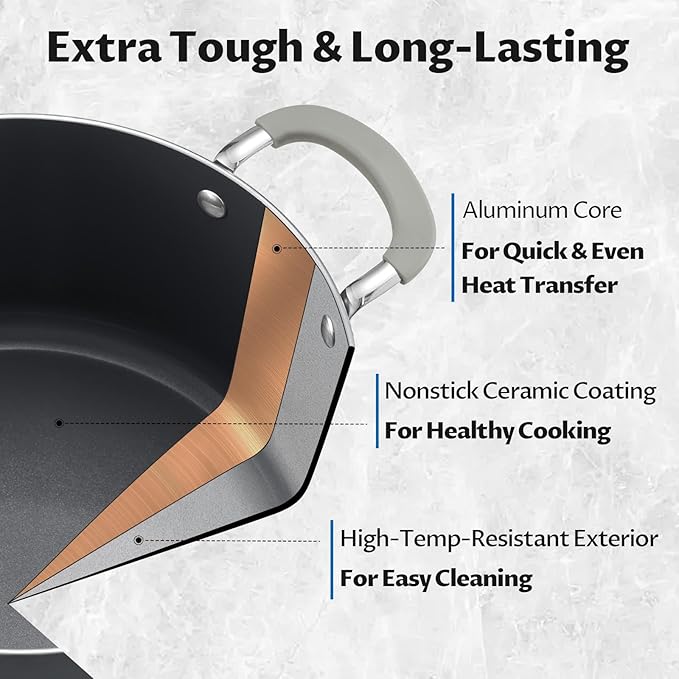 10 Quart Pot with Lid, BEZIA Ceramic Nonstick Stock Pot with Lid, Induction Ready, Large Cooking Pot with Silicone Handle, Compatible with All Cooktops, Dishwasher Safe