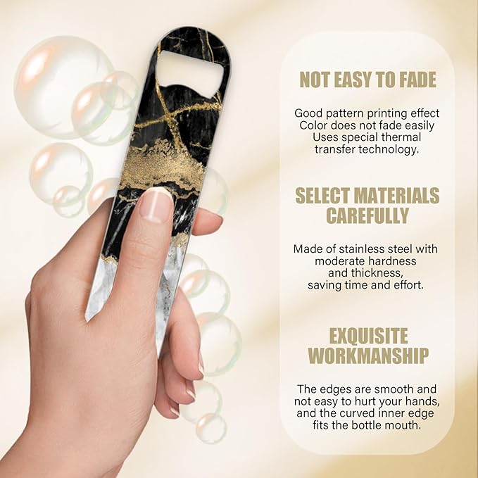 2 PACK Beer Bottle Opener, Stainless Steel Flat Bottle Openers,7 inch Metal Decor,Black And Golden Marble