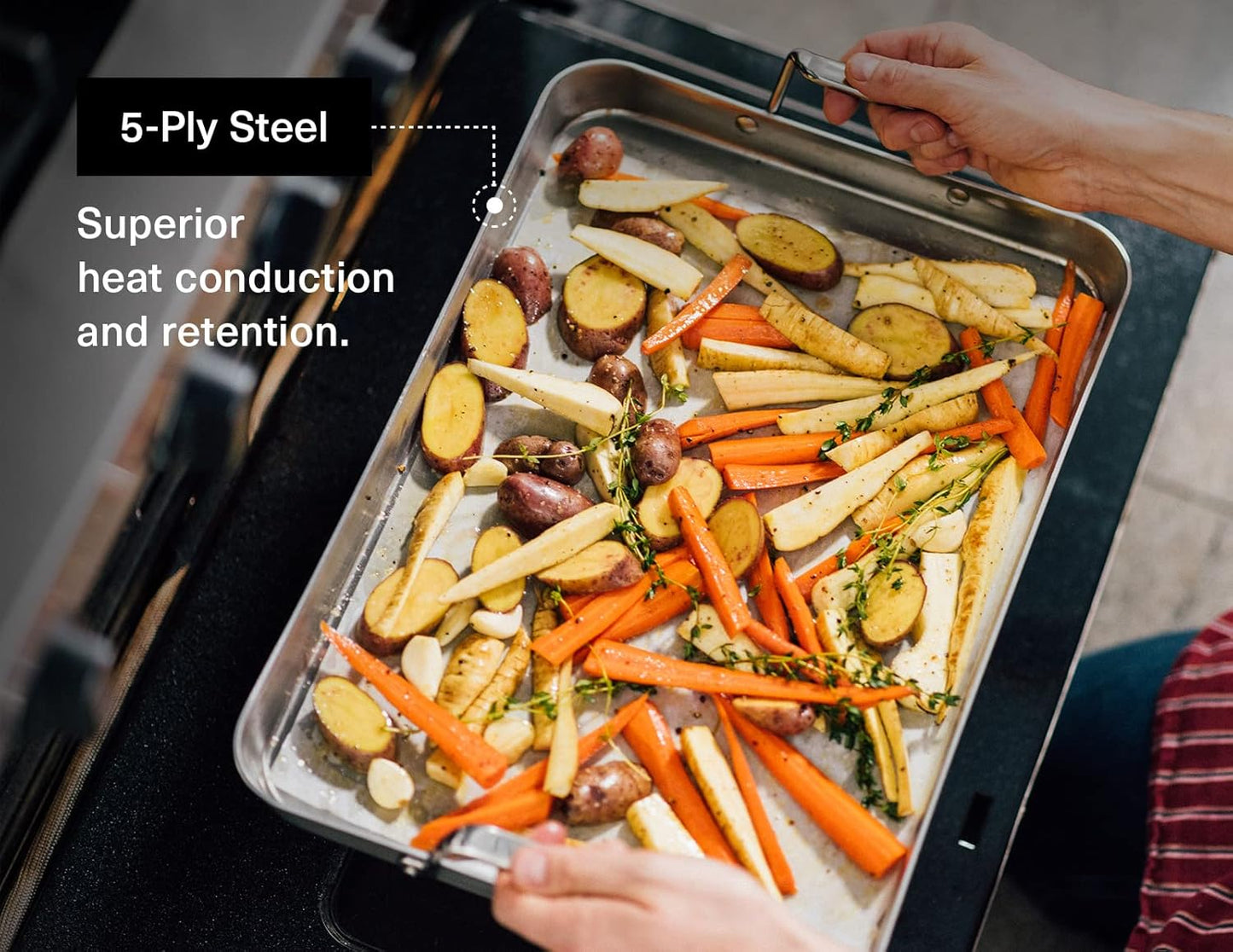 Misen Stainless Steel Roasting Pan with Handles - Versatile 5-Ply Design, Easy Grip Handles, Multi-Functional Cooking, Ideal for Baking, Searing, & Roasting, Superior Heat Conduction, Premium - 18"