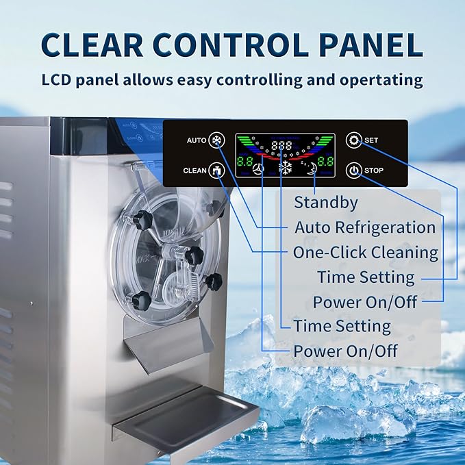 Ice Cream Maker Commercial Machine 18-24L/H, 6.3Gph Capacity Suitable for Restaurant/Bar/Home, 2000W Hard Ice Cream Machine with LED Display, (110V 60Hz)