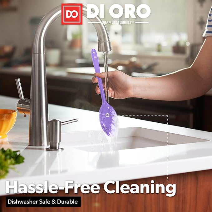 DI ORO Silicone Spoons for Cooking - Large Kitchen Spoons for Mixing, Serving & Stirring - 600°F Heat-Resistant Non Stick Utensils – Big Solid & Slotted Basting Spoon - Dishwasher Safe (2pc, Lavender)