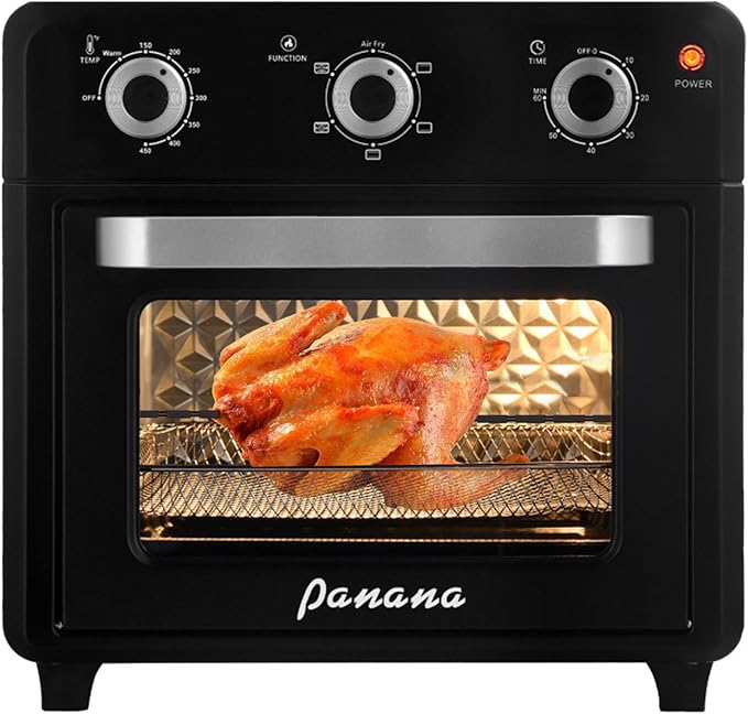 Panana Air Fryer + Convection Toaster Oven, 6-in-1 Air Fryer Toaster Oven Combo 1400W, 21QT Airfryer Convection Oven Countertop, Bake, Roast, Reheat, Broil, Dehydrate, (Black)