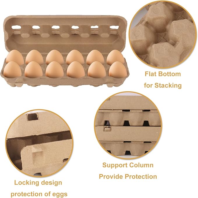 25 Pack Egg Cartons Bulk, Cardboard Egg Crates for Secure Eggs Storage, Egg Cartons Bulk for Fresh Eggs - Perfect for 12 Count (1 Dozen) Large Eggs