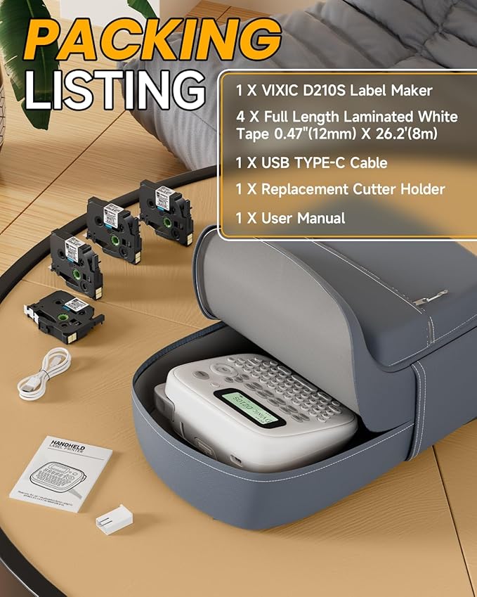 Label Maker Machine, D210S Label Maker Machine with Tapes Waterproof, Handheld Label Machine with Keyboard Powered by USB-C, Labeler with Chain Print Reduce Wastes for Home Office Organization
