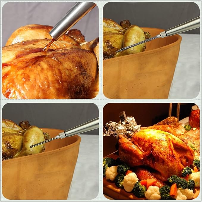 Kaycrown Stainless Steel Turkey Baster with BBQ/Grill Basting Brush, Commerical Grade Quality Silicone Bulb Including Flavor Needle and Cleaning Brush for Easy Clean Up