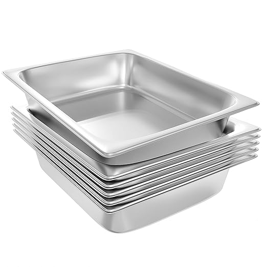 6-Pack 1/2 Size Stainless Steel Catering Pan, 2.5 Inch Deep Hotel Pan for Restaurant, Buffet, Party Supplies