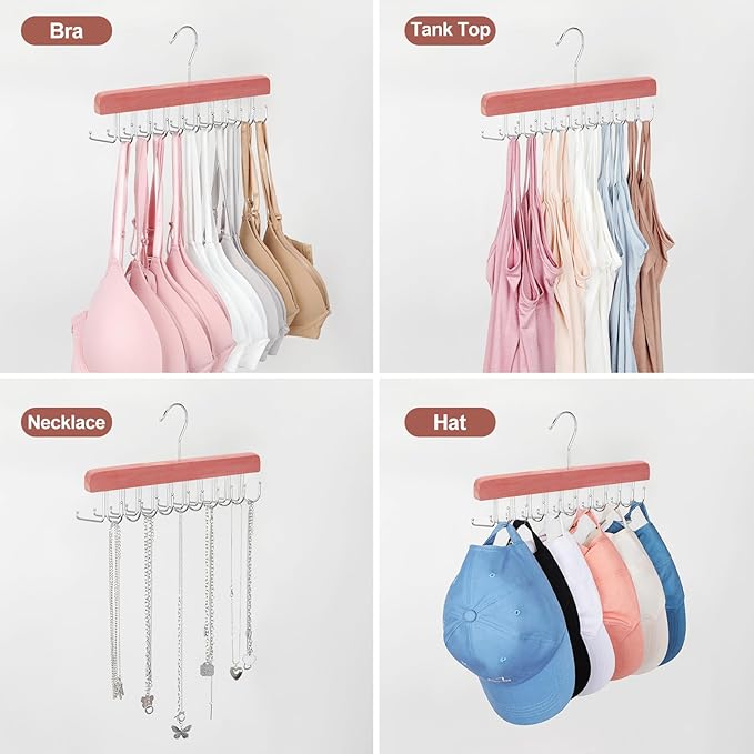 TOPIA HANGER Cedar 2 Pack 2 in 1 Belt Tie Hanger for Closet Max 60 Belts with 60 Ties Capacity, 20 Hooks Belt Tie Racks Hanger for Closet Organizer Storage Curved Fit Belt and Flat Fit Tie - CT60C