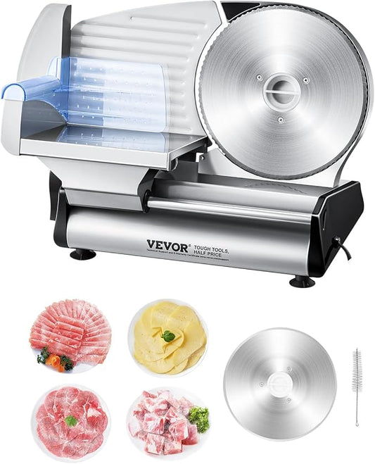 VEVOR Meat Slicer, 8.7 inch Electric Deli Food Slicer with Two Premium SUS420 Blades, 0-0.6 inch Adjustable Thickness, 180W Food Slicer Machine for Meat, Hard Bread and Cheese, Home Use
