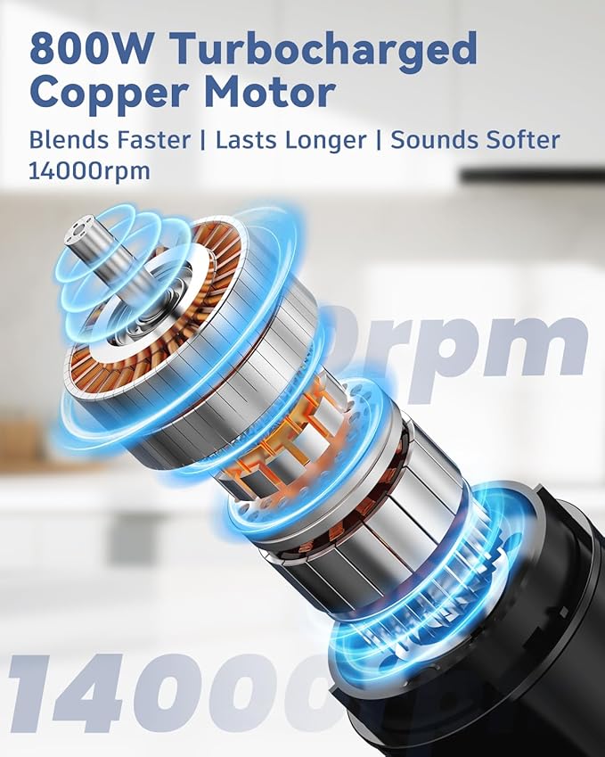 LINKChef 7 in 1 Immersion Blender Handheld, 800W Hand Blender Set, Scratch Resistant with 2 Titanium Steel Blades, 20 Speed and Turbo Mode, Includes Whisk, Milk Frother, Food Processor & Beaker