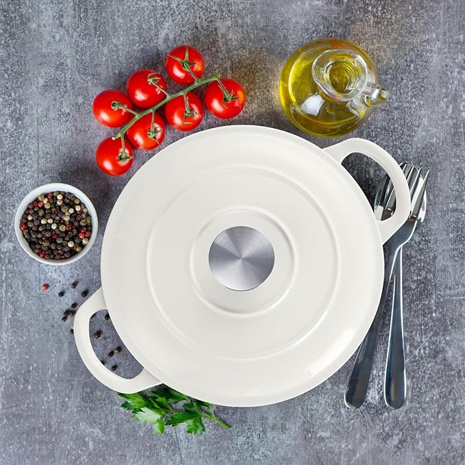 3 Qt Enameled Cast Iron Dutch Oven with Lid, E-far Small Round Nonstick Dutch Oven Pot for Bread Baking Braising Stews Roasting Cooking, Heavy Duty, Induction & Oven Safe - White