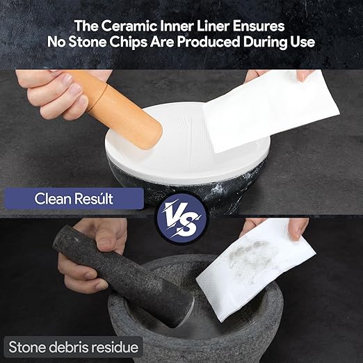 2 Cup Mortar and Pestle Set, World's 1st Lightweight Molcajete Mexicano with Grinding Ridge, High Grinding Efficiency for Guacamole, Spice and Herb, Easy to Clean, Anti-Scratch Protector