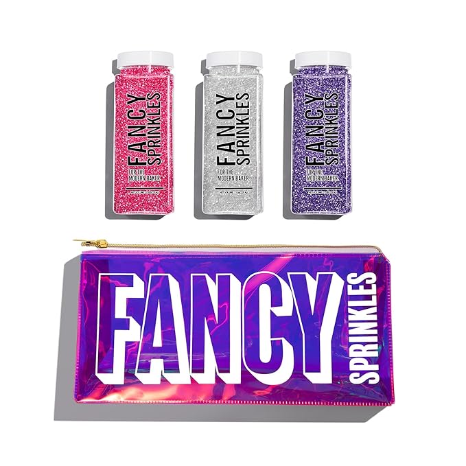 Fancy Sprinkles Total Flirt Sugar Set with Fancy Purple Tote Bag Fancy Sugar Pearlescent, Sparkly Sugar Crystals (Amethyst Purple, Tourmaline Pink and Diamond White) (8 OZ)