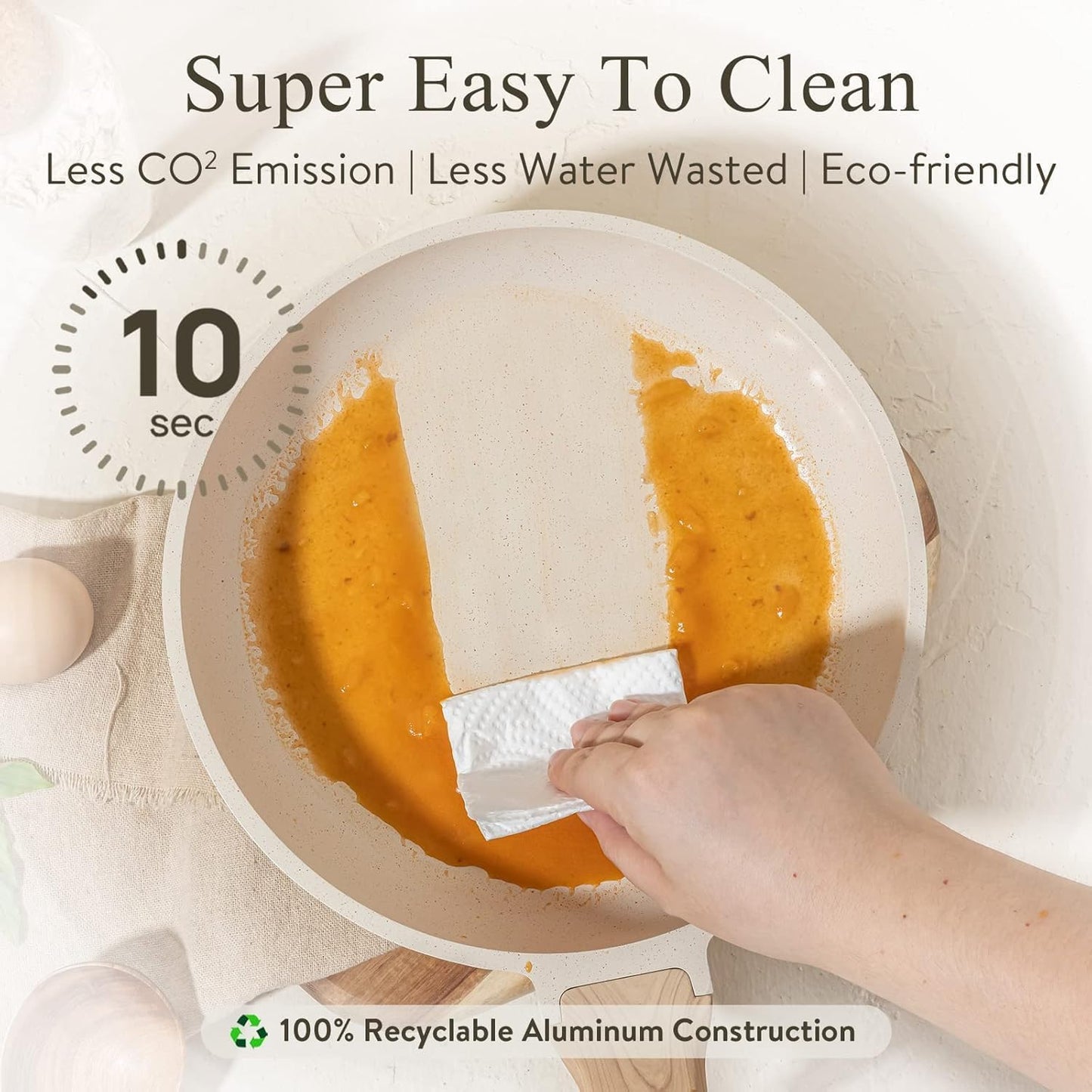 CAROTE 12 Inch Non Stick Frying Pan with Lid,White Granite Nonstick Skillet Omelet Pans, Egg Pan Granite Cookware, PFOS & PFOA Free