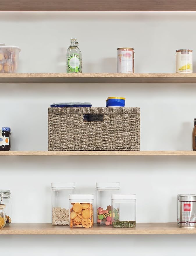 StorageWorks Extra Large Wicker Baskets for Organizing, Seagrass Storage Basket with Built-in Handles, 1 Pack