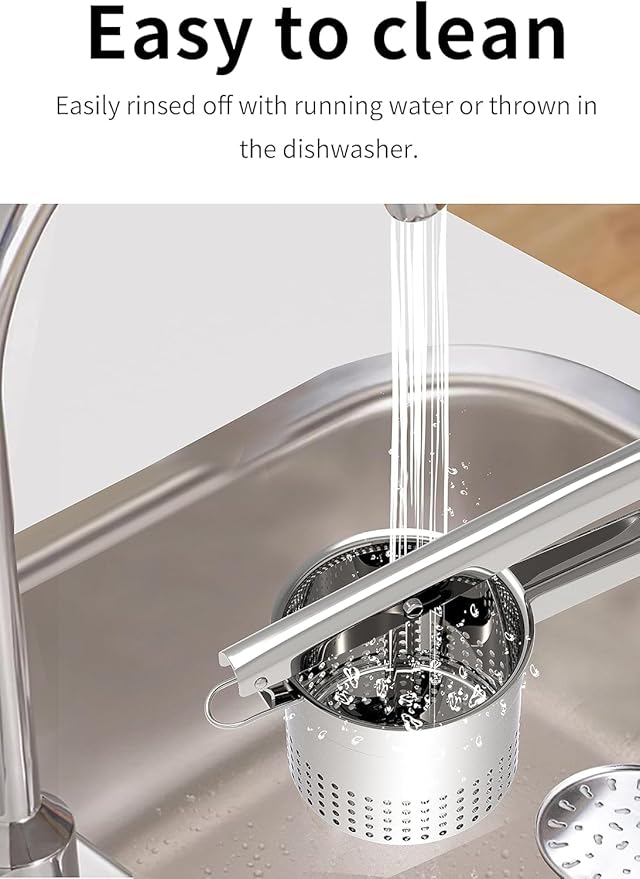 Large 15oz Potato Ricer with 3 Interchangeable Discs, Heavy Duty Stainless Steel Potato Masher with Ergonomic Handle, Masher and Ricer Kitchen Tool for Mashed Potatoes, Noodle Maker