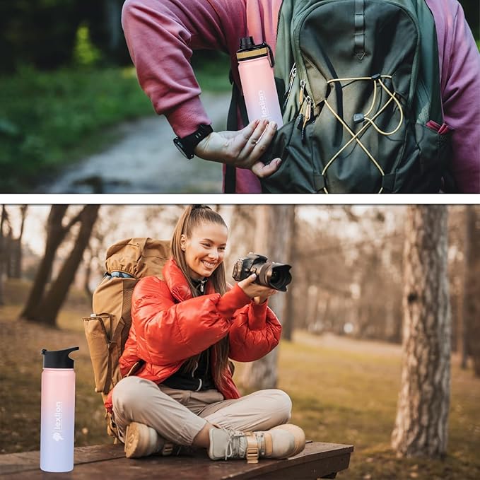 Lexlion Tea Infuser Bottle - Fruit Infuser Water Bottle 22 Oz, Triple Walled Insulated Stainless Steel Bottle, Thermal Leaf, Silicone Sleeve, 3 Lids Leakproof, Metal Mug Gallon