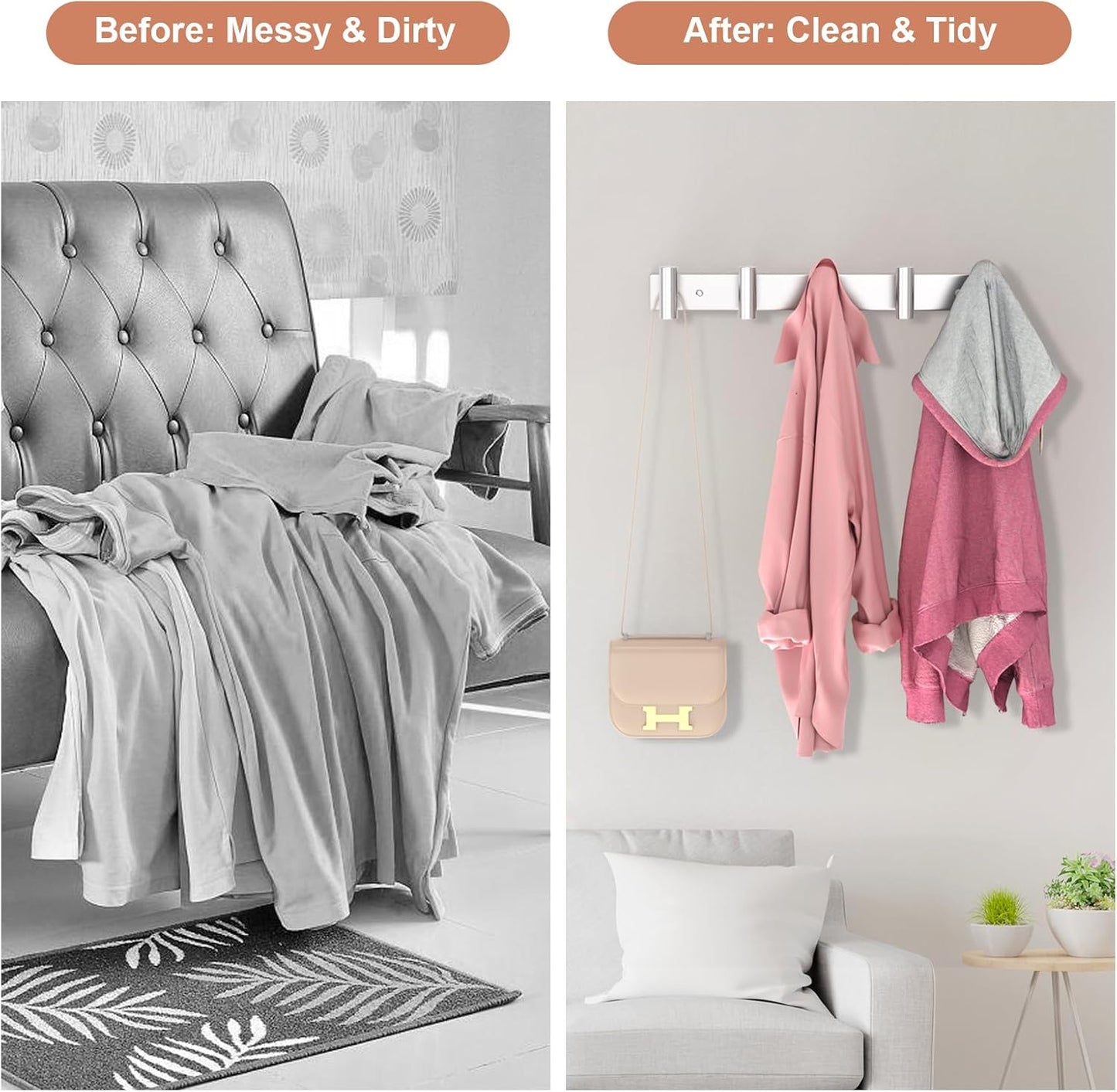 PMMASTO Coat Rack Wall Mounted, 5 "T Shaped Wall Hooks for Hanging, Heavy Duty Stainless Steel Coat Hook Rail for Hat Towel Robes in Bathroom Kitchen Mudroom Entryway (Silver, 1 Pack)