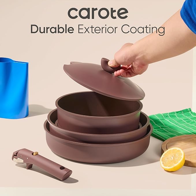 CAROTE 27pcs Pots and Pans Set Non Stick, Gift Set Nonstick Cookware Die-cast Aluminum Detachable Handle, Dishwasher/Oven Safe, Induction Cooking Pot and Pan Sets, Coffee, RV Kitchen Cookwares