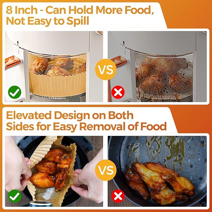 100Pcs Air Fryer Paper Liners Disposable, 8 Inch Max Xl Large Cooker Air Fryer Disposable Paper Liners, Oil Proof Parchment Sheets Round Basket Bowl Liner for Baking