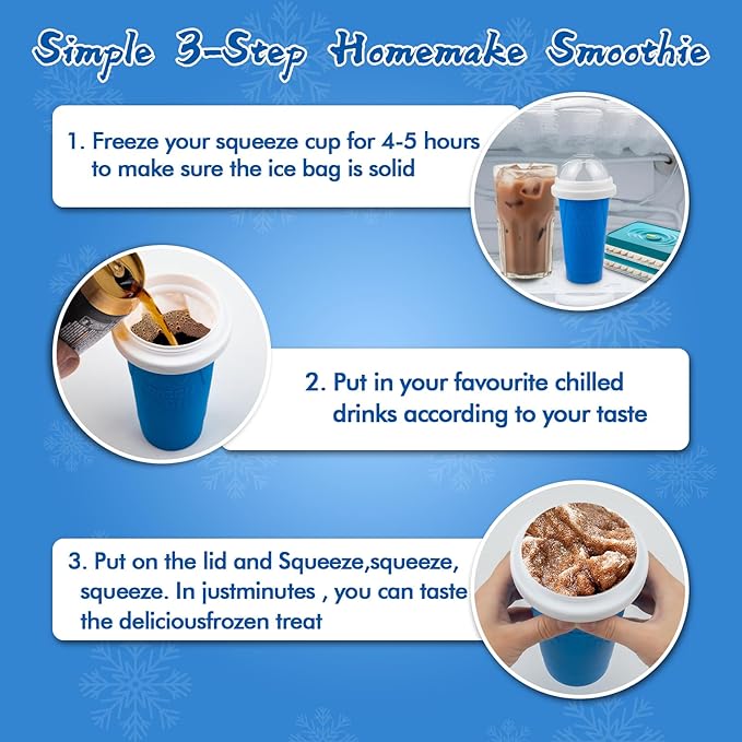 2PCS Slushie Maker Cup, Quick Frozen Magic Cups for Homemade Milk Shake Ice Cream Maker, Double Layer Squeeze Slushy Maker Cup, Birthday Gifts for Kids,Friends,Family (Blue+Green, 350ML)