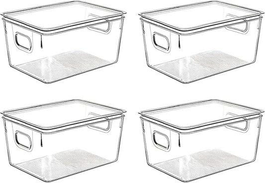 Clear Plastic Storage Bins with Lids, Perfect for Kitchen Organization or Pantry Organization and Storage, Stackable Fridge Organizer Bins, Storage Containers for Organizing, Cabinet Organizers