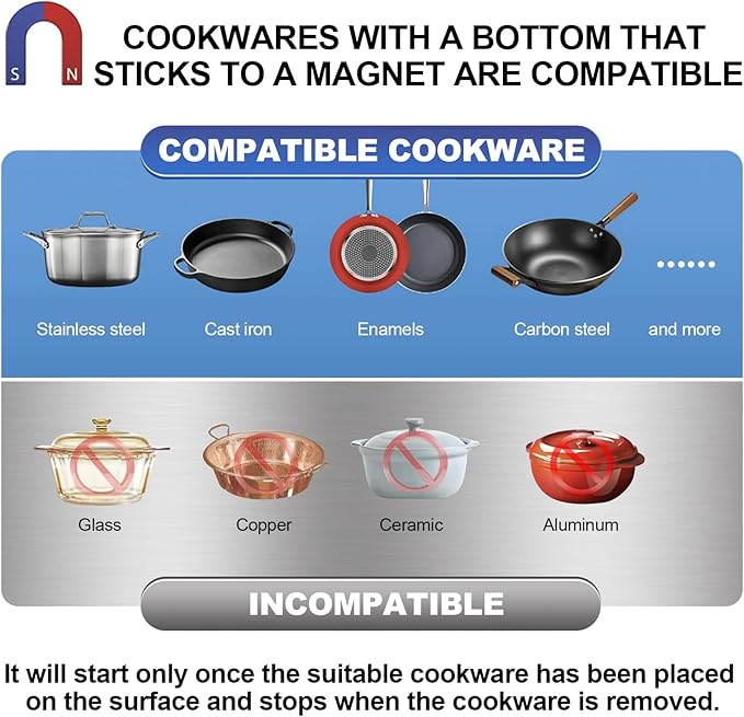 Commercial Induction Cooktop 5000W/190V~275V Commercial Range Countertop Burners Non-circulating Heating at Low Power18-hour Timer Hot Plate for Kitchen