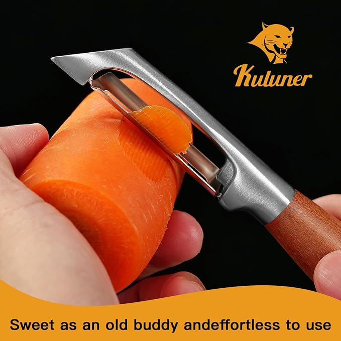 Premium I Type 304 Stainless Steel Multifunctional Kitchen Peeler Real Wood Handle Ultra Sharp Blade Vegetable Potato Apple(Aosuan)