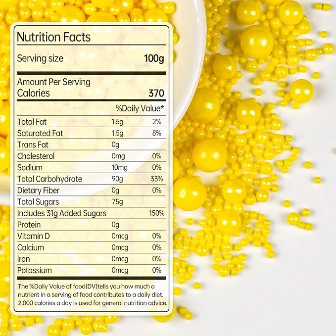 Yellow Pearl Sprinkles for Cake Decorating, Edible Candy Sugar Pearls, 150g/5.29oz Mix Size, Cake Decorations, Cupcake Topper, Ice cream, Cookie, Holiday, Easter, Valentine's Day, Christmas Supplies