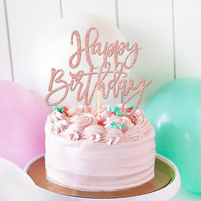 ZHUOWEISM 1 PCS Happy Birthday Cake Topper Glitter Happy Birthday Cake Pick for Celebrating Happy Birthday Anniversary Theme Party Cake Decorations Supplies Rose Gold