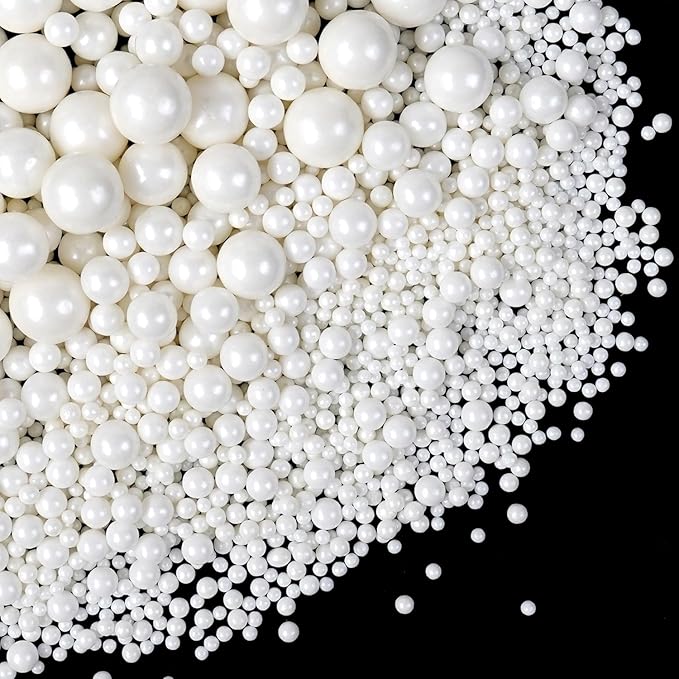 Edible White Pearl Sugar Sprinkles for Cake Decorating, Candy Pearls Cupcake Toppers, 150g/5.29oz, Mix Sprinkles, Baking Cake Decorations, Easter, Wedding Party Chirstmas Supplies