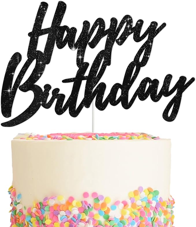 BEISHIDA Happy Birthday Cake Toppers Black Glitter Birthday Cake Decoration Cake Baking Supplies 18th 30th 40th Birthday Cake Toppers For Boys Girls Men Women Birthday Party Photo Booth Props