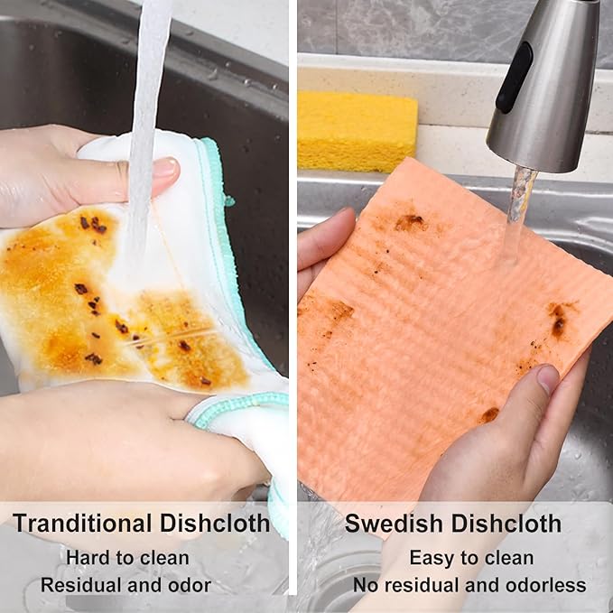 MEUUT 12 Packs Swedish Dishcloths and Kitchen Sponges for Cleaning, Reusable Absorbent Compressed Cellulose Cleaning Sponge Dish Clothes for Kitchen and Household Use