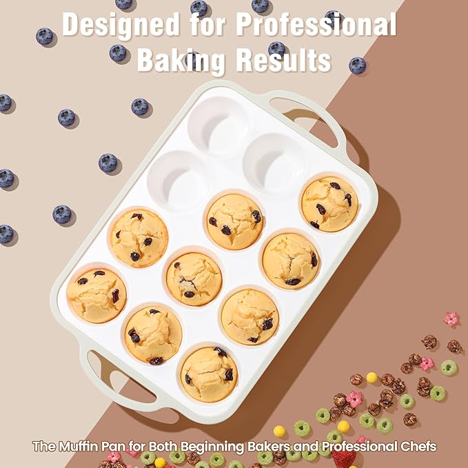 Silicone Muffin Pans for Baking 2 Pack, 2.6 Inch with Metal Reinforced Frame, Regular Size Nonstick Cupcake Pan 12 Cups for Baking Homemade Muffins, Dishwasher Safe BPA Free-Grey