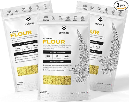 Aviate Lupini FLOUR - Keto & Vegan Friendly Superfood - Non-GMO, Gluten Free, Lupin Flour Keto, High Protein, Low Calorie & Low Carb - Rich in Dietary Fiber and Minerals - 100% Lupin Beans -16 Ounces (Pack of 3)