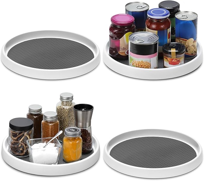 12-Inch Non-Skid Turntable Lazy Susan Organizer [4 Pack] - Spinning Rack for Cabinet Table Top, Pantry Organization Storage, Kitchen, Fridge, Vanity, Countertop, Under Sink Organizing, Spice Spinner