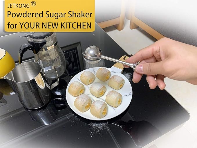 JETKONG Powdered Sugar Shaker Duster Flour Dispenser Shaker with 18/8 Stainless Steel Spring-operated Handle for Sugar Flour and Spices