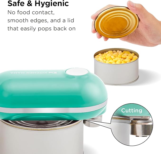 Kitchen Mama Mini Plus Rechargeable Electric Can Opener: USB-C Charging, Hands-Free, Auto Stop, Compact, Cordless, Smooth Edge - Perfect for Seniors with Arthritis, Home, and Travel (Teal)