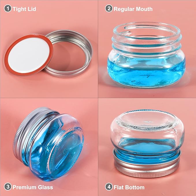 BETROME 4 oz Mason Jars, 24 Pack 120ml Glass Canning Jars with Regular Mouth Lids, Glass Jars Storage Containers for Overnight Oats, Jam, Jelly,Honey, Beans, Spice, Wedding Party Favors, Shower Favors