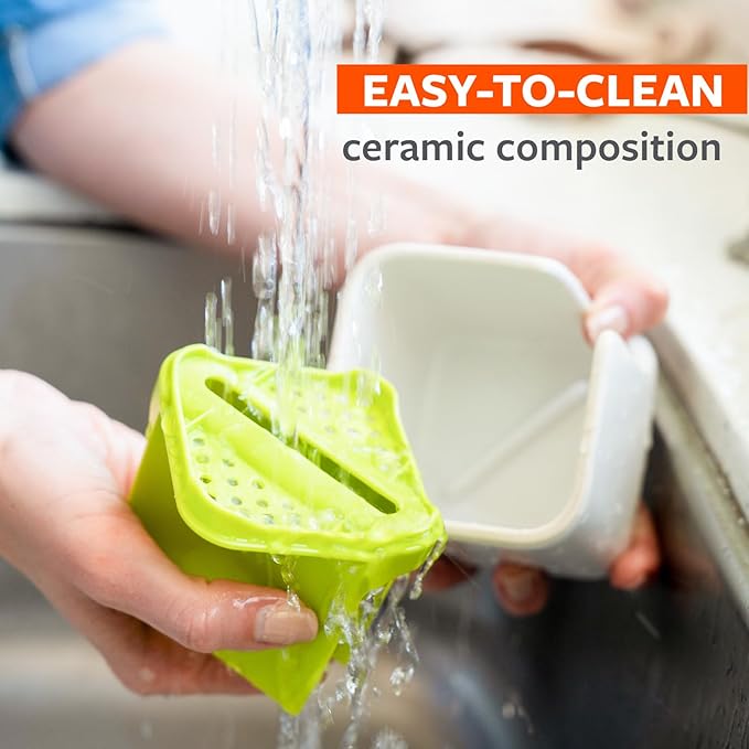 Full Circle Stash, Ceramic Kitchen Sink Caddy, Stylish Modular Sponge Holder & Dish Brush Organizer, Gray and White, 11"