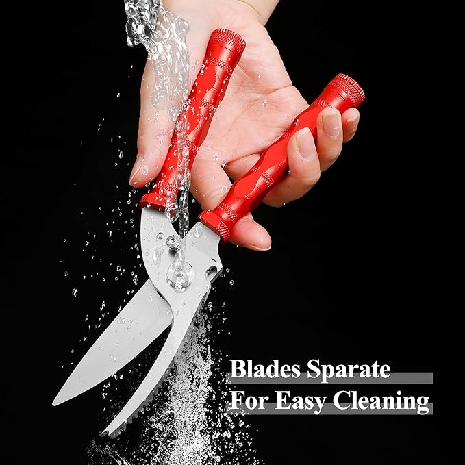 WILDMOK Heavy Duty Poultry Shears - 8.5 Inch Multi-function Stainless Steel Poultry Outdoor Shears, Ultra Sharp Kitchen Scissors for Outdoor Camp, Red