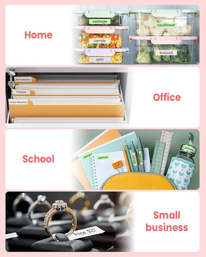 Pink Label Maker, D210S Label Maker with Tapes Waterproof, Handheld Label Makers Labeler Includes USB-C for Power, Easy-to-Read Screen, Multiple Fonts Icons Frames for Home Office Organization