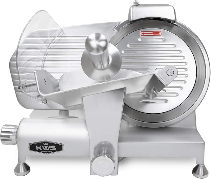 KWS MS-10ES All Metal 320W Electric Meat Slicer 10-Inch with 304 Stainless Steel Blade & Extended Back Space, Frozen Meat/Cheese/Food Slicer Low Noise Commercial and Home Use [ ETL, NSF Certified ]