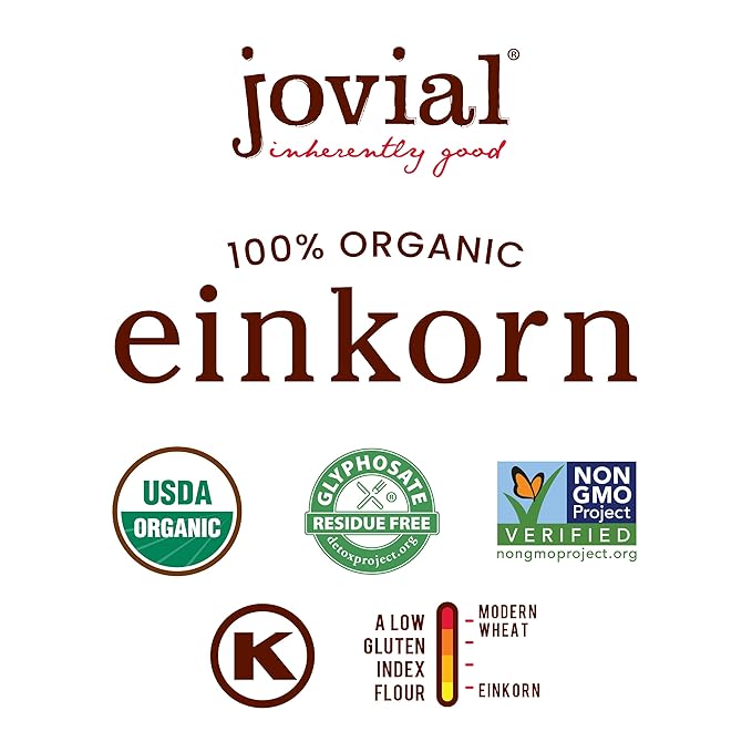 Jovial Organic Einkorn Unbleached All Purpose Flour - Bread Baking Flour for Sourdough, High Protein, Non-GMO, Organic Pizza & Pasta, European Italian, Glyphosate Free - 32 Oz
